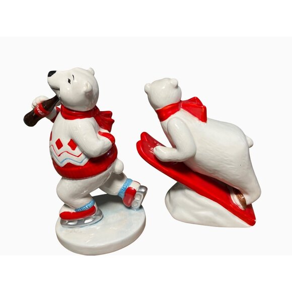 Coca-Cola Polar Bear Figurines Set   Ice Skating & Sledding  Holiday Decor - Picture 7 of 12